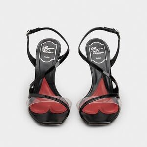 $1099 Roger Vivier Black and Red Strappy Heels